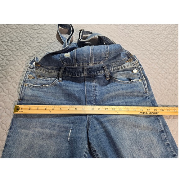 Lucky Brand Distressed Denim Overalls Medium Wash Ripped Straight Leg Blue - Picture 10 of 13